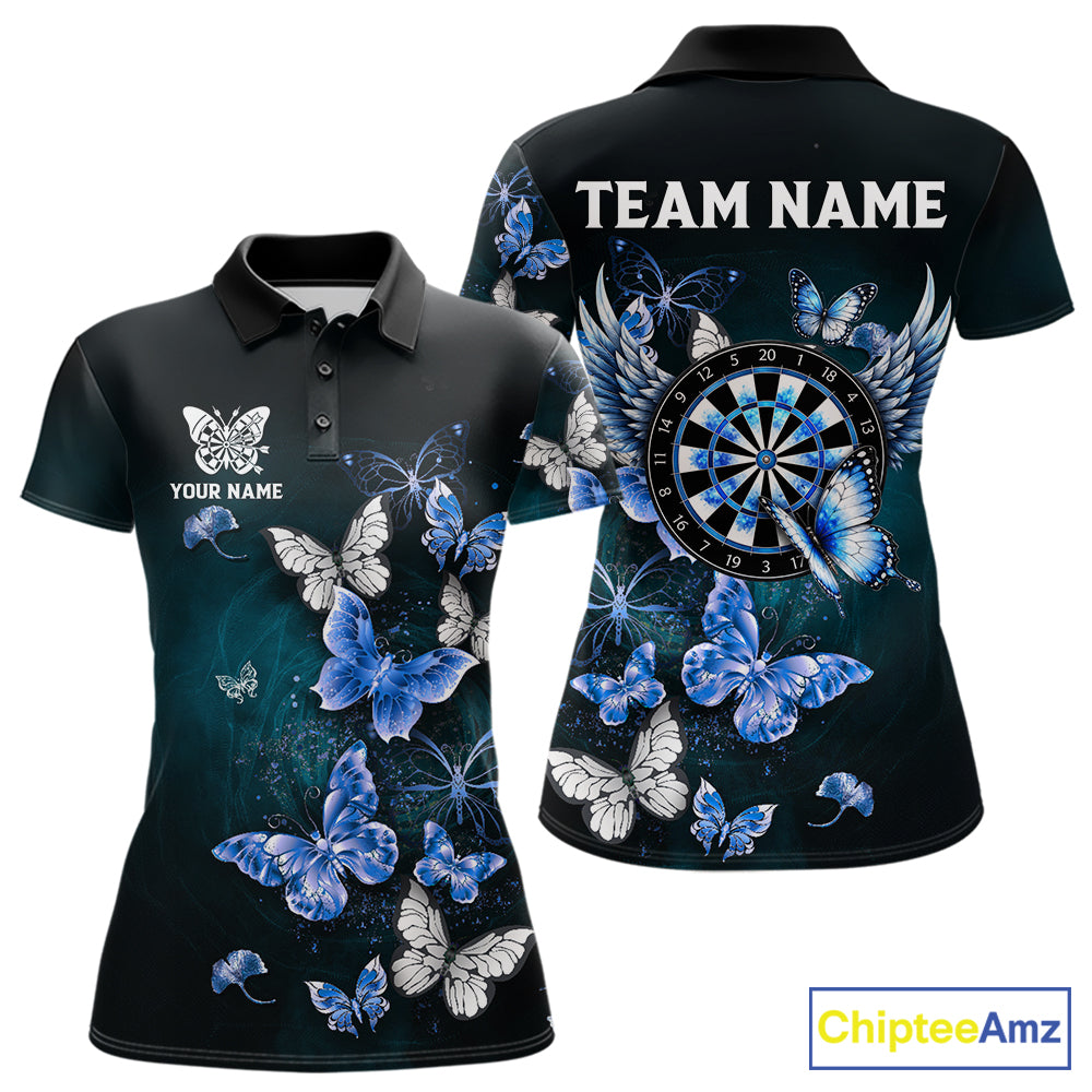 Blue butterfly dart polo shirt for women custom darts team apparel