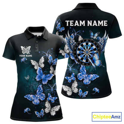 Blue butterfly dart polo shirt for women custom darts team apparel