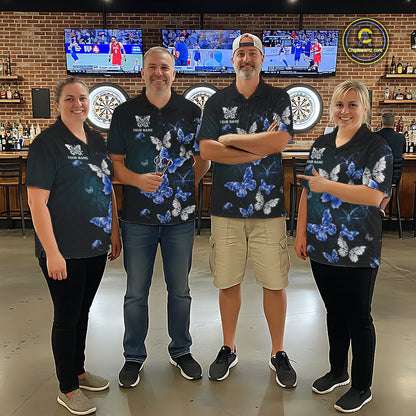 Custom Blue Butterfly Dart Polo & 1/4-Zip Shirt For Men Darts Team Shirt With Butterflies NYN3350