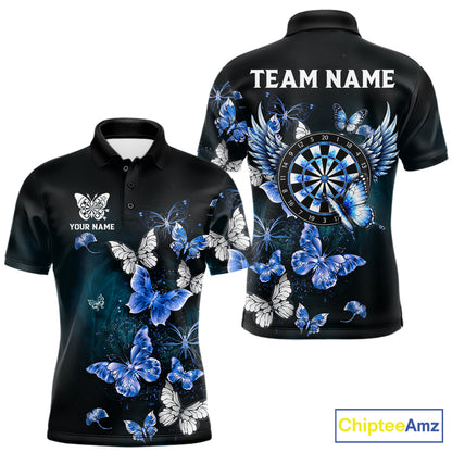 Blue butterfly dart polo shirt for men custom darts team apparel