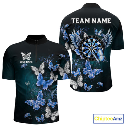 Blue butterfly dart 1/4-zip shirt for men custom darts team apparel