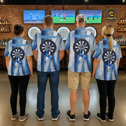 White & Blue Grunge Ribbon Dartboard Dart Shirt For Men Custom Prostate Cancer Dart Team Jerseys NYN3352