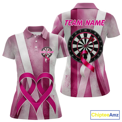 White and pink grunge ribbon dartboard shirt for women breast cancer jersey