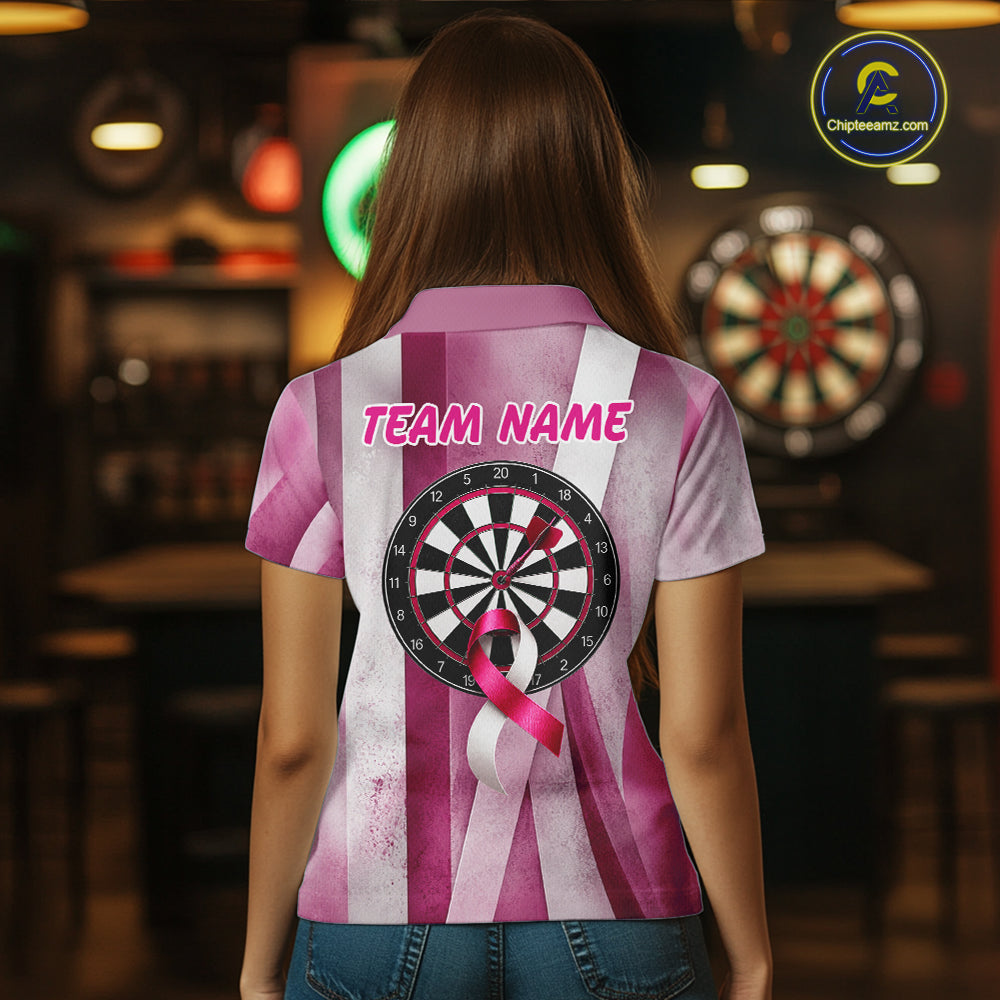 White & Pink Grunge Ribbon Dartboard Dart Shirt For Women Custom Breast Cancer Dart Team Jerseys NYN3353
