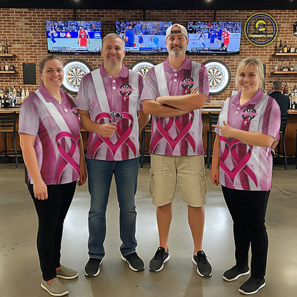 White & Pink Grunge Ribbon Dartboard Dart Shirt For Men Custom Breast Cancer Dart Team Jerseys NYN3353
