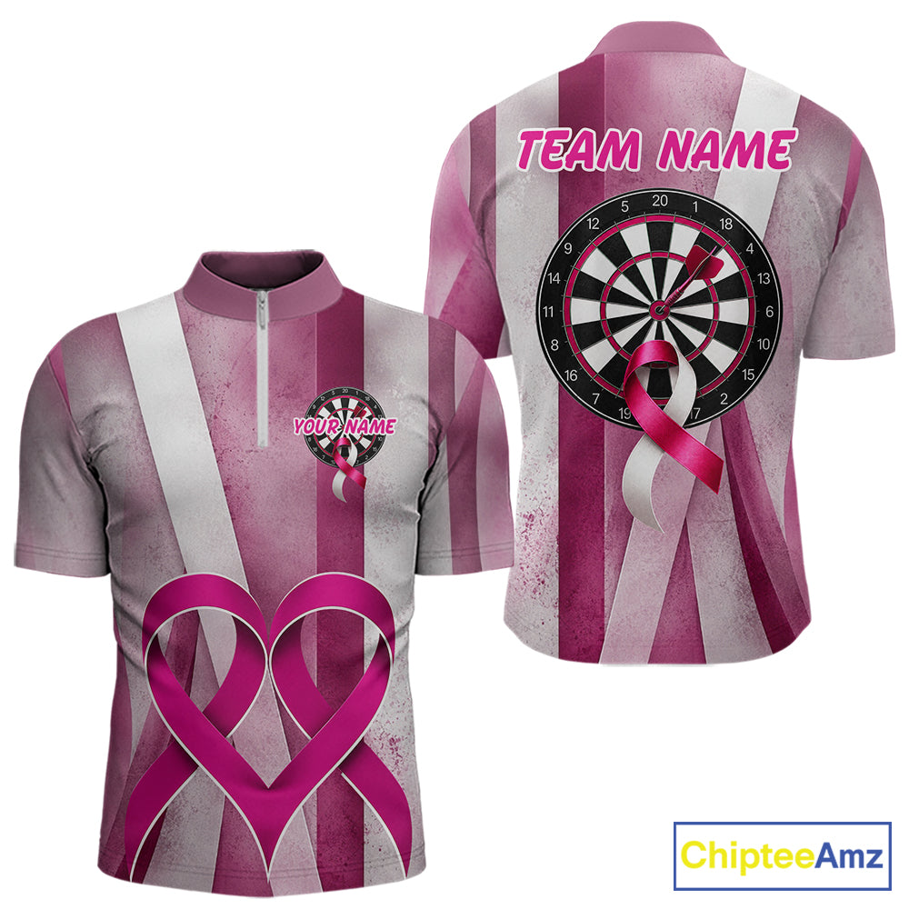 White and pink grunge ribbon dartboard shirt for men breast cancer jersey