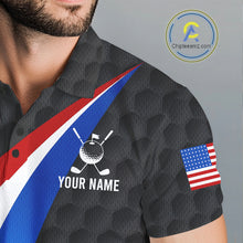 Load image into Gallery viewer, Golf team wearing matching black American flag golf polos for golf tournaments, league championships and corporate golf outings, symbolizing professionalism, unity and patriotism.