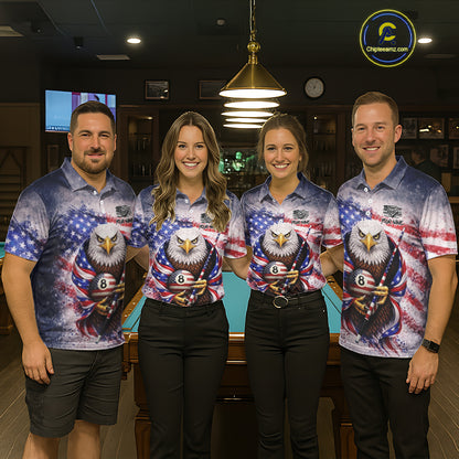 US Flag Grunge Eagle Pool 8 Ball & Cue Billiard Shirt For Women Custom Patriotic Billiard Attire NYN2588