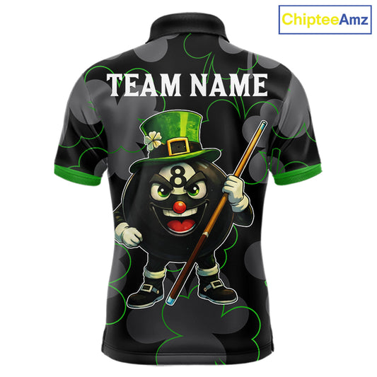 Green Grey Shamrock Funny 8 Ball Pool Men Billiard Shirt Custom St Patrick's Day Billiard Team Jerseys NYN2749