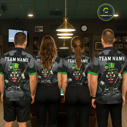 Green Grey Shamrock Funny 8 Ball Pool Women Billiard Shirt Custom St Patrick's Day Billiard Team Jerseys NYN2749