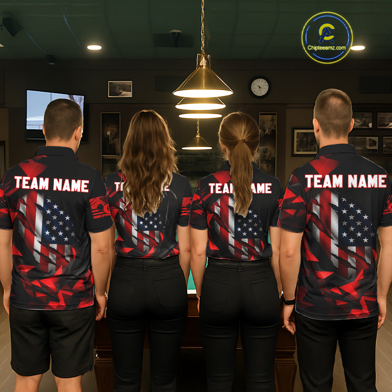 Red Geometric Torn American Flag 8 Ball Pool Billiard Team Shirt Custom Billiard Jerseys For Women NYN2750