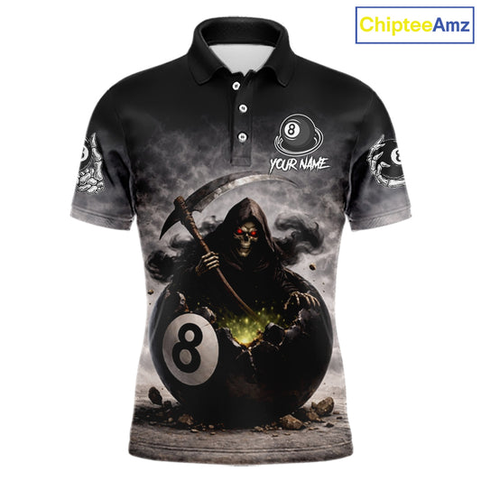 Grey Smoke Grim Reaper Cracked 8 Ball Pool Billiard Team Shirt Custom Billiard Jerseys For Men NYN2751