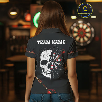 Custom Black And Red Dart Arrow Skull Dart Shirts For Women Outfits Dart Team Jerseys NYN0045