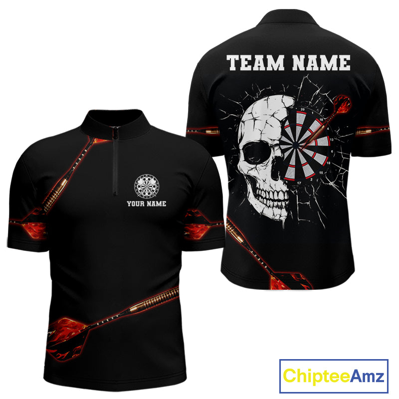 Custom Black And Red Dart Arrow Skull Dart Shirts For Men Outfits Dart Team Jerseys NYN0045