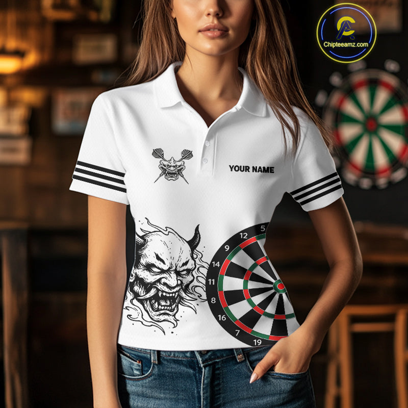 White Demon Head & Darts Arrow Darts Team Shirt For Women - Customizable Name NYN0393