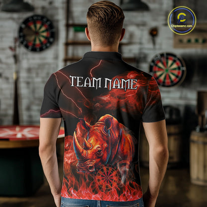 Personalized Men Rhino Dart Polo & Quarter-Zip Shirt Custom Name Team Red Flaming Rhino Dart Jersey NYN3360