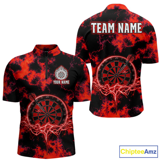 Thunder lightning red dartboard darts shirt for men custom team shirt