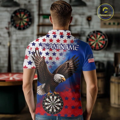 Custom Grunge Patriotic Darts Jersey For Men Red, Blue And White American Flag Eagle Dart Shirt NYN3368