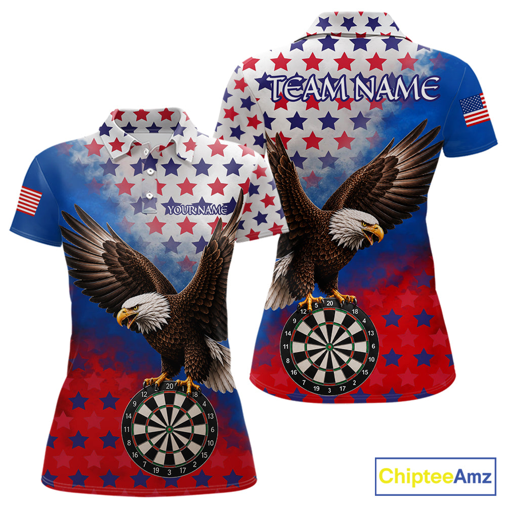 Grunge patriotic American flag eagle dart polo shirt for women custom darts jersey