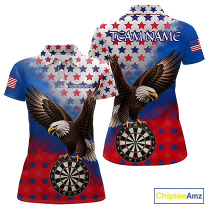Grunge patriotic American flag eagle dart polo shirt for women custom darts jersey