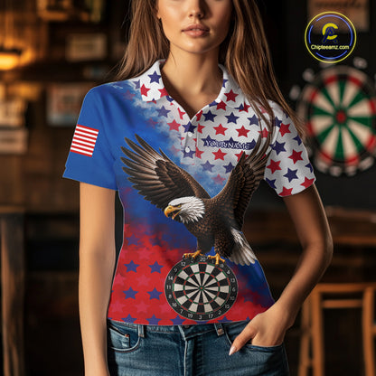 Custom Grunge Patriotic Darts Jersey For Women Red, Blue And White American Flag Eagle Dart Shirt NYN3368