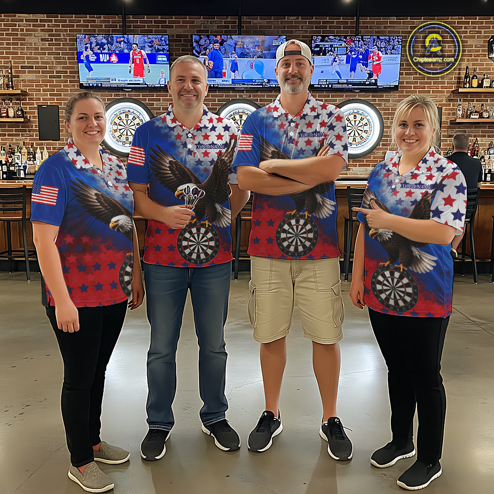 Custom Grunge Patriotic Darts Jersey For Women Red, Blue And White American Flag Eagle Dart Shirt NYN3368