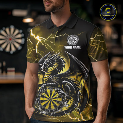 Personalized Men Dragon Dart Polo 1/4-Zip Shirt Custom Name Team Thunder Dragon Dart Jersey | Yellow NYN3369