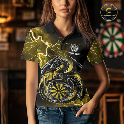 Personalized Women Dragon Dart Polo 1/4-Zip Shirt Custom Name Team Thunder Dragon Dart Jersey | Yellow NYN3369