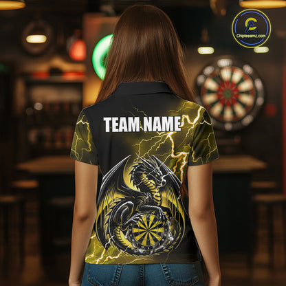Personalized Women Dragon Dart Polo 1/4-Zip Shirt Custom Name Team Thunder Dragon Dart Jersey | Yellow NYN3369