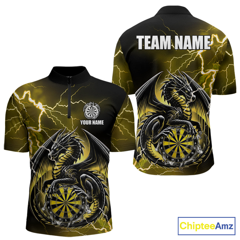 Personalized yellow thunder dragon dart polo shirt for men custom team jersey
