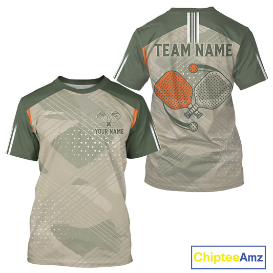 Custom Green And Orange Camouflage Pickleball T-Shirt For Men Pickleball Team Jerseys NYN1273