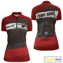 Load image into Gallery viewer, Custom Grunge Black And Red Dripping Dartboard Dart Team Women Quarter-ZipShirt NYN1547