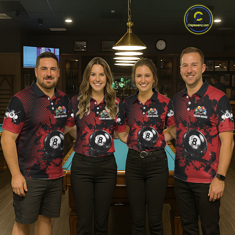 Custom Red Grunge Ball Billiard Shirts For Women Personalized Ball 8 Billiard Attire Gifts NYN2328