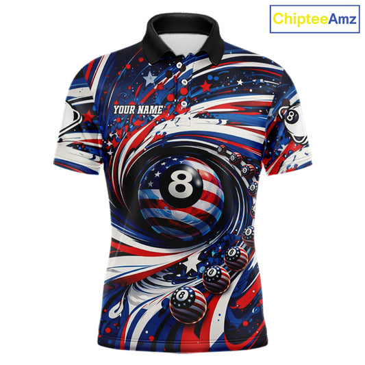 Custom US Flag Pool 8 Ball Billiard Shirt For Men Personalized Patriotic Ball Billiard Attire NYN2591