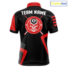 Load image into Gallery viewer, Black &amp; Red Skull Pool 8 Ball Men Billiard Polo &amp; 1/4-Zip Shirt Personalized Ball Billiard Attire NYN2593