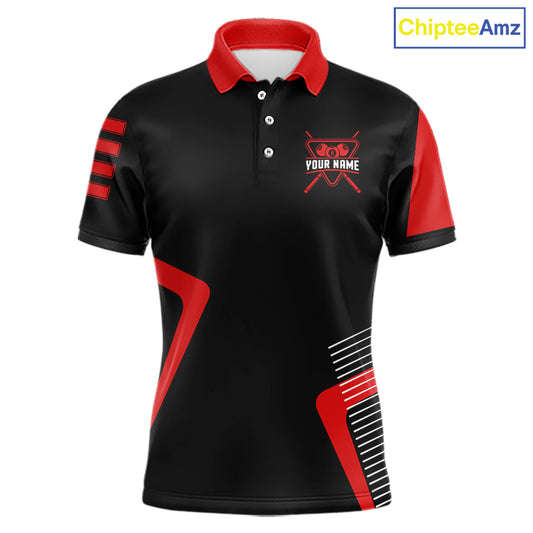 Black & Red Skull Pool 8 Ball Men Billiard Polo & 1/4-Zip Shirt Personalized Ball Billiard Attire NYN2593