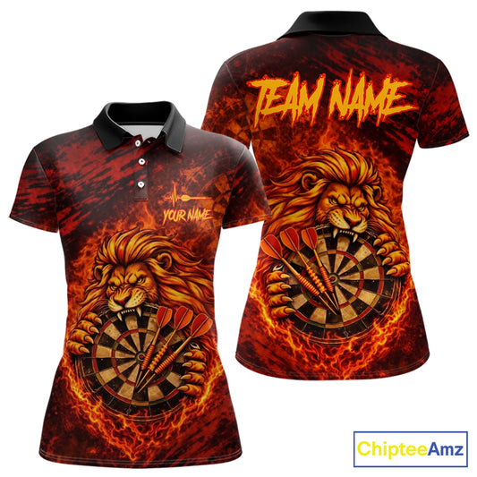 Lion Fire Flame Dartboard & Arrow Women Darts Polo Shirt Personalized Red Grunge Darts Jerseys NYN2599
