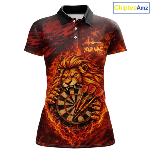 Lion Fire Flame Dartboard & Arrow Women Darts Polo Shirt Personalized Red Grunge Darts Jerseys NYN2599
