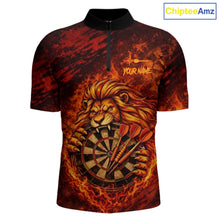 Load image into Gallery viewer, Lion Fire Flame Dartboard &amp; Arrow Men Darts 1/4-Zip Shirt Personalized Red Grunge Darts Jerseys NYN2599