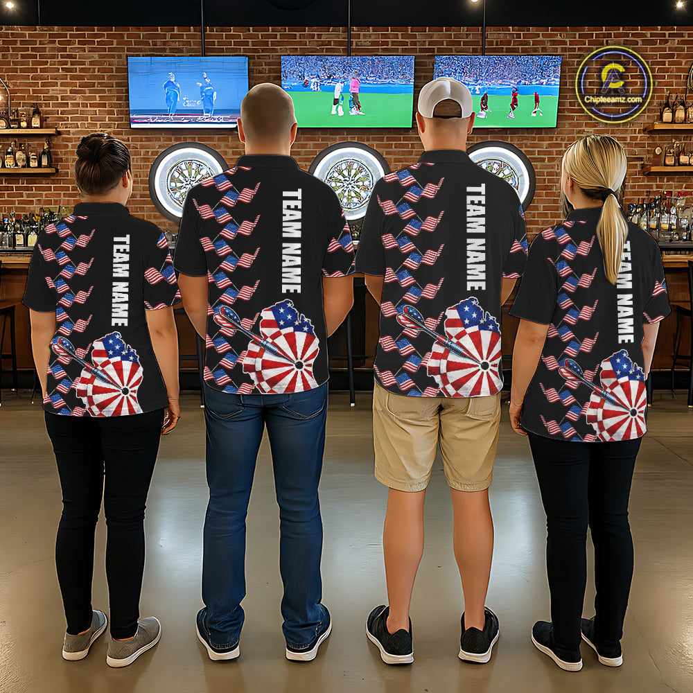 Custom American Flag Pattern Dartboard Darts Quarter-Zip Shirts For Men Patriotic Darts Team Jerseys NYN2756