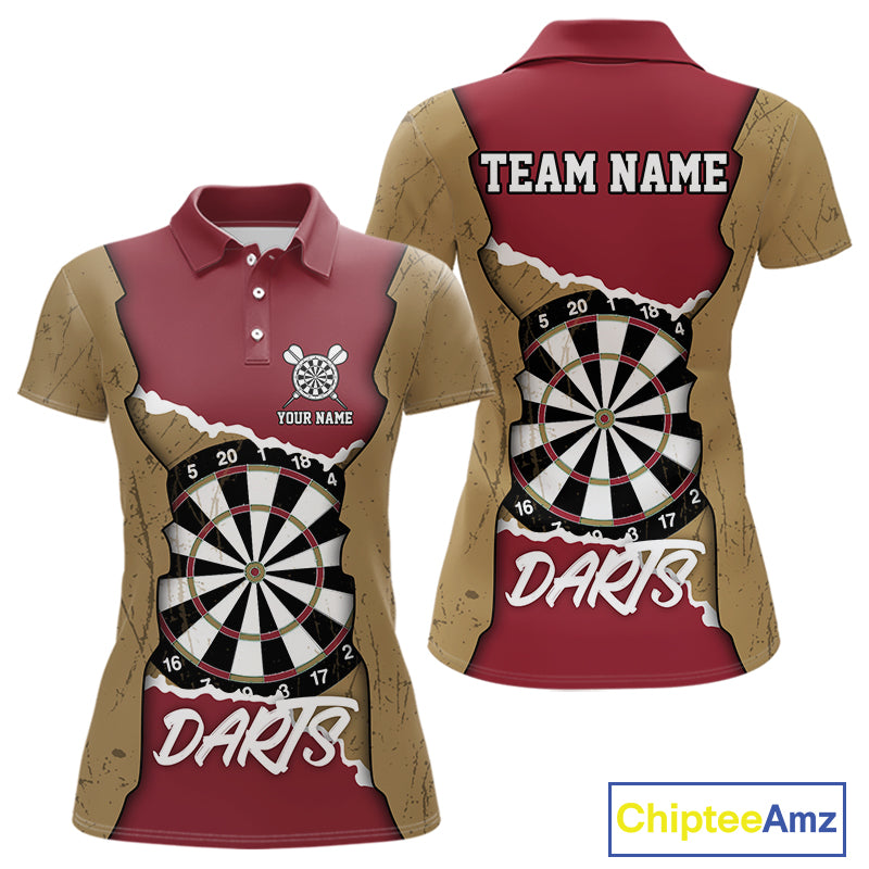 Custom Yellow&Red Grunge Style Darts Board Dart Shirts For Women, Dart Team Jerseys NYN0058
