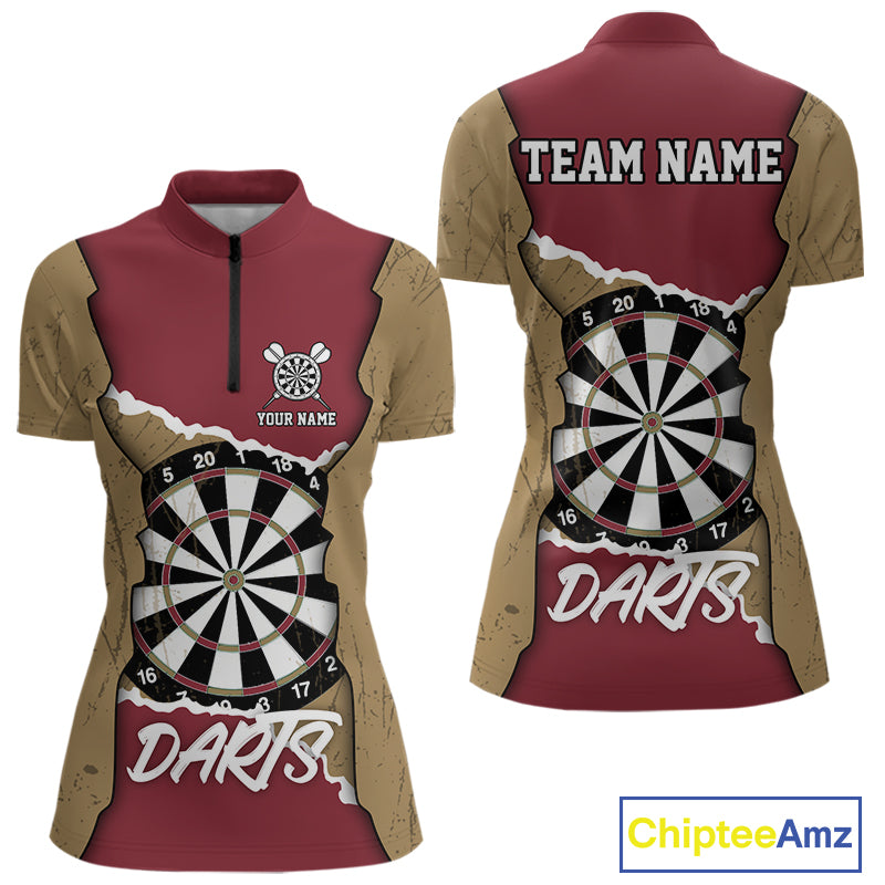 Custom Yellow&Red Grunge Style Darts Board Dart Shirts For Women, Dart Team Jerseys NYN0058
