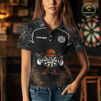 Grunge Brown Funny Dartboard Cowboy Gun Darts Shirt For Women Custom Camouflage Dart Team Jerseys NYN3163