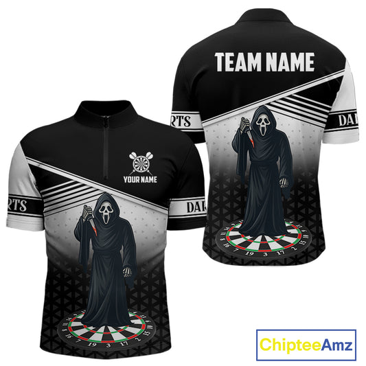 Grim Reaper Dartboard Custom Black Darts Shirt For Men - Personalized Name For Players NYN0673