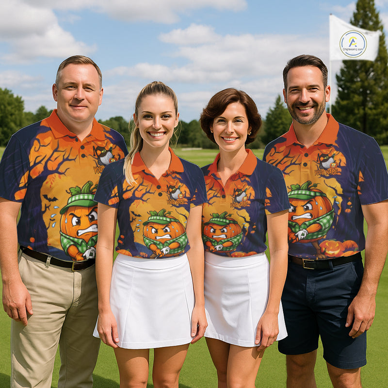 Funny Pumpkin Halloween golf team polo, harvest festival, Thanksgiving golf outing, pumpkin symbolizes abundance, celebration, warmth, seasonal tradition