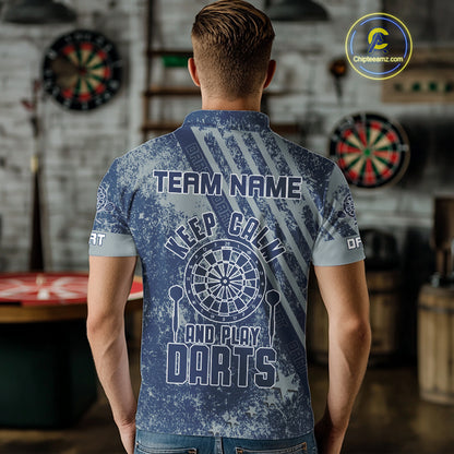 Keep Clam And Plays Dart Custom Blue Grunge Dart Shirts For Men, Dart Team Jerseys NYN0065