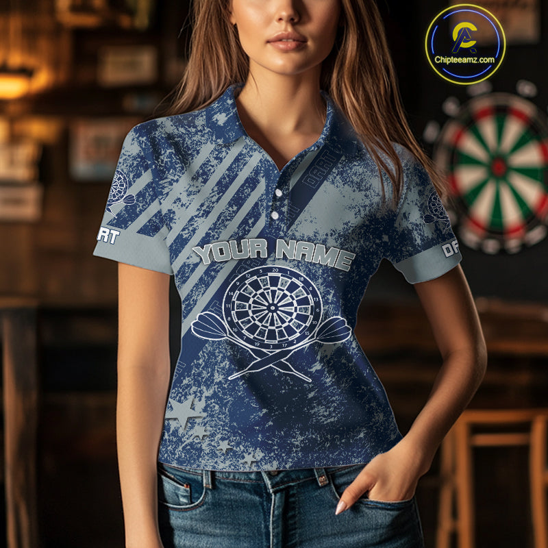 Keep Clam And Plays Dart Custom Blue Grunge Dart Shirts For Women, Dart Team Jerseys NYN0065