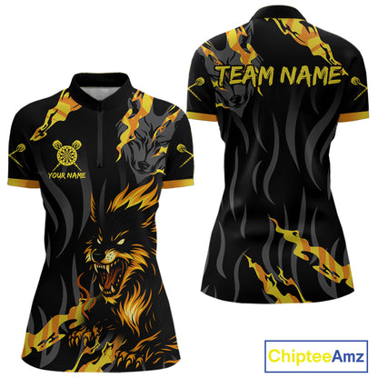 Orange Ferocious Wolf Dart Arrow Funny Darts Shirt For Women - Customizable Name NYN0406