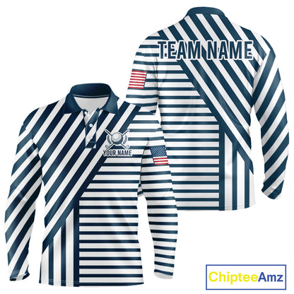 White and blue pinstripe mens golf polo patriotic golf shirt