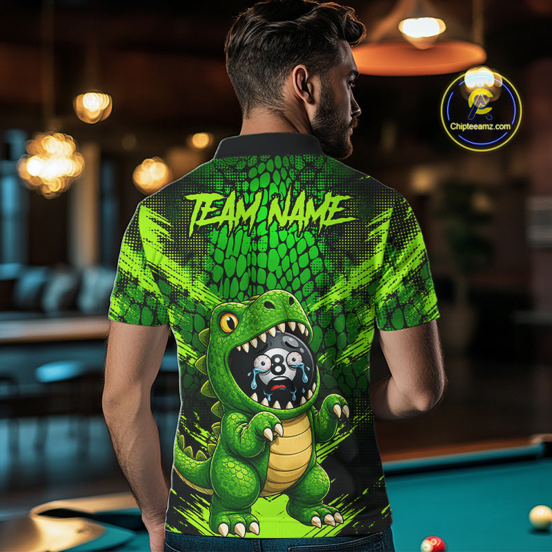 Male model wearing Funny Alligator pool polo during league play, custom 8 Ball sports jersey